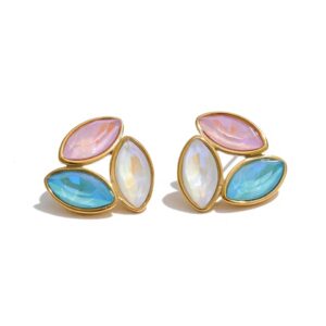 Three Colored Crystal Oval Earrings for Summer