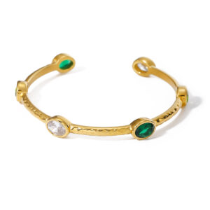Vintage Hammered Emerald Open Bangle