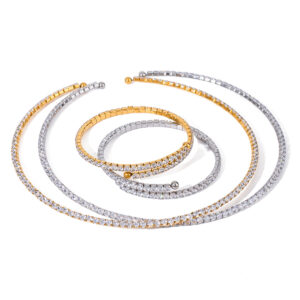 Full White Zircon K Gold Steel Bangle
