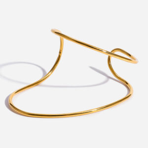 Gold Titanium Steel Line Open Bangle