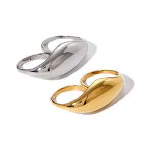 Gold Fade-proof Polished Double Finger Ring