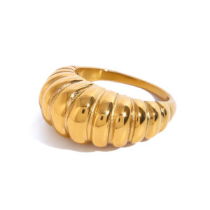 18K Gold Hollow Ox Horn Twist Stainless Steel Ring