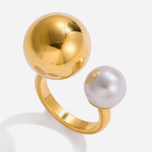 18K Gold Plated Pearl & Ball Open Ring