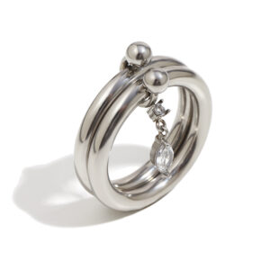 Double-layer Eye Drop Zircon K-Gold Steel Ring