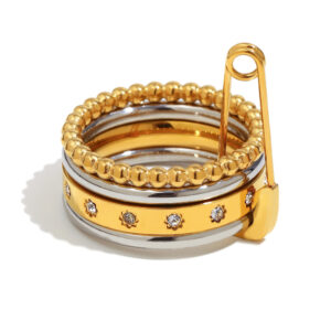 Ins Style Safety Pin Zircon Four-Layer Ring