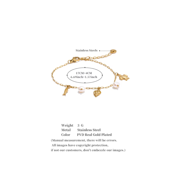 Natural Pearl Pendant Bracelet Waterproof Stainless Steel 18K Gold PVD Plated Beach Charm Bracelet