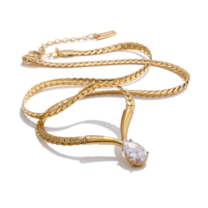 Waterdrop Cubic Zirconia Pendant Cuban Chain Necklace