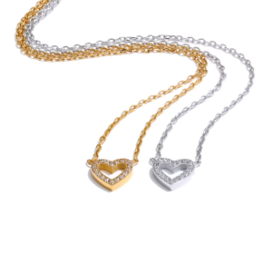 Minimalist Rhinestone Heart Pendant Necklace & Bracelet Set
