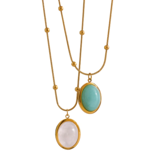 Aquamarine Fog Crystal Natural Stone Oval Pendant Necklace