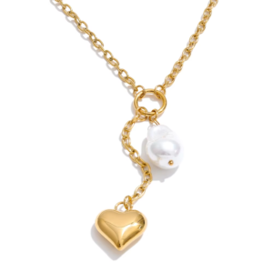 Minimalist Stainless Steel Baroque Pearl Heart Pendant Necklace