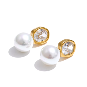 Cubic Zirconia Earrings with Imitation Pearl