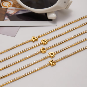 White Rhinestone Chain Tennis Letter Bracelets