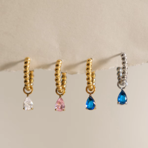 Blue Teardrop Zircon Huggie Hoop Earrings