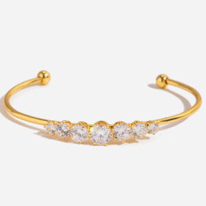Round White Zircon  Open Bangle