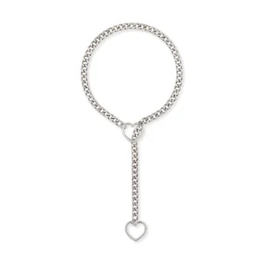 Heart Ring Slide Chain Necklace, Trendy Punk Cuban Y Drop Chain,Unique Designer Statement Jewelry
