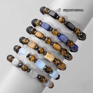 Natural Stone Black,Agate,Yellow Tiger Eye,Opa Bracelet Homme