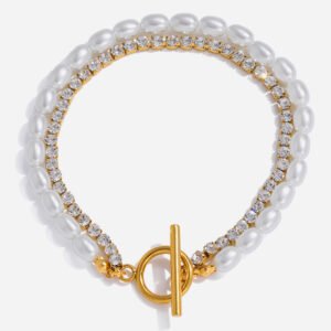 Double Layer OT Buckle Pearl Titanium Steel Bracelet