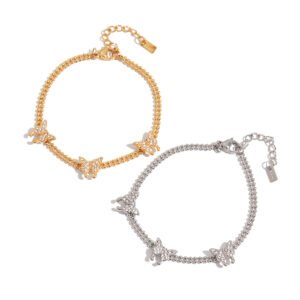 White Zircon Butterfly Titanium Steel Bracelet