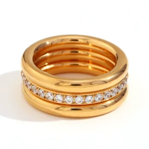 3Pcs Stainless Steel Ring Set, Cubic Zirconia Plain Stackable Band Rings