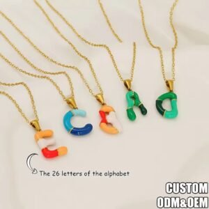 Enamel 26 Letters Charm Pendant Necklaces for Man