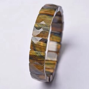 Natural Tiger's Eye Bracelet Square Faceted Hand Plate Trendy Spiritual for Women Men Gift