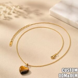 Heart-shaped Tiger Eye Gemstone Natural Stone Necklace