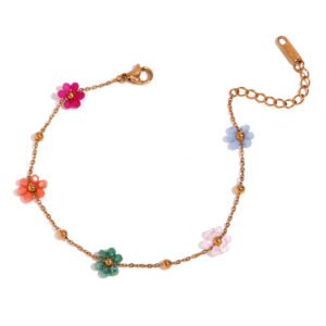 European Flower Bead Titanium Steel Bracelet & Necklace Jewelry Sets For Women