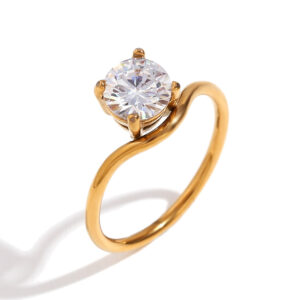 Wave Zircon Stainless Steel Ring