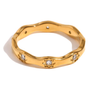 Stainless Steel Wavy Octagram Ring For Women