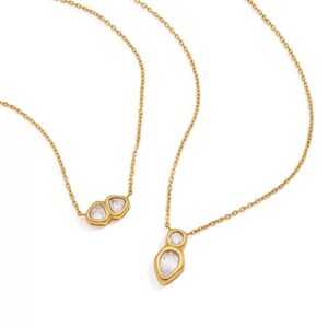 Teardrop Chunky Two Stone Triangle Pendant Necklace