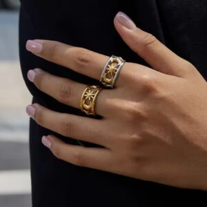 Starry Moon Hollow Double Layered Open Ring