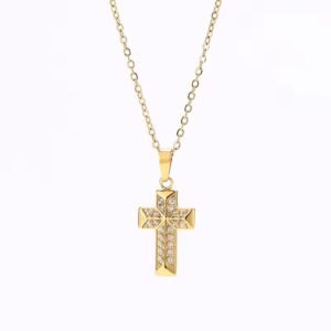 Micro Inlay Zircon Cross Pendant Necklace Waterproof CZ Necklace