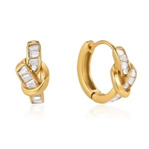 Knot Hoop Earrings with Baguette Zirconia Waterproof Huggie Jewelry