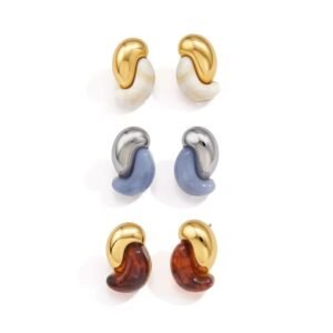 Enais Waterproof Irregular Twisted S-Shape Amber Resin Stud Earrings