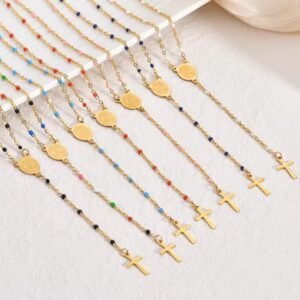Religious Cross Chain Pendant Jewelry Custom Enamel Rosary Necklace