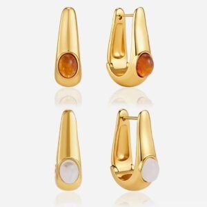 Marbled Brown Resin Earrings U Shape Hoop Earrings