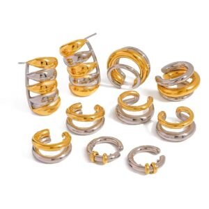 Chunky Two Tone Earrings Clip Ear Cuff Party Wearing
