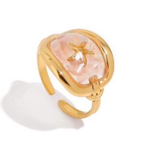 Summer Ocean Jewelry Pink Crushed Shell Square Starfish Open Rings
