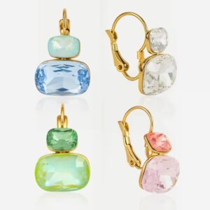 Crystal Double Tier Drop Earrings Waterproof Sweet Jewelry