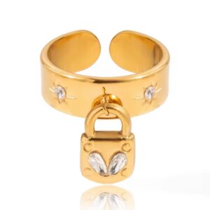 White Heart Zircon Lock Pendant Opening Ring
