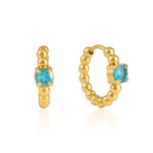 Blue Square Zircon Huggie Hoop Earrings Twisted Bead Texture Jewelry for Women