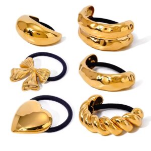 Gold Chunky Geometric Shape Glossy Dome Hammered Arch Hair Ties