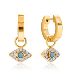 White Zircon Blue Turquoise Devil's Eye Pendant Earrings