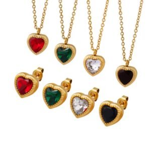 Multicolor Zircon Inlaid Love Heart Pendant Necklace