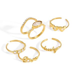 White CZ Love Lucky Letter Rings Adjustable Open Fashion Rings Gifts