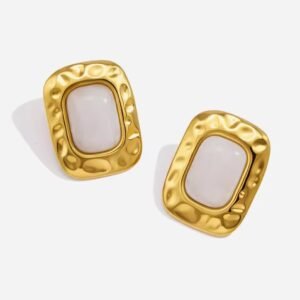 Vintage Square White Resin Hammered Texture Stud Earrings