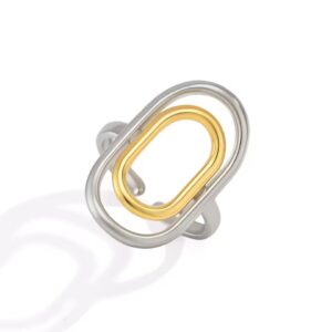 Two Tone Hollow Oval Open Ring Minimalist Geometric Jewelry