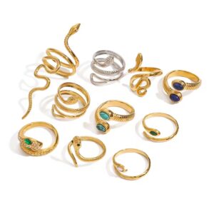 Zircon Malachite Stacking Snake Rings Set  Open Rings