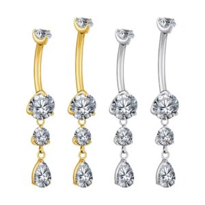Teardrop CZ Dangle Belly Button Navel Ring Dangling CZ Statement Navel Piercing Body Jewelry
