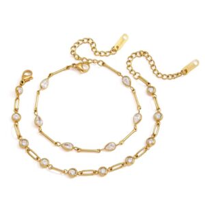 Stainless Steel Waterproof White Droplet Zirconium Chain Bracelet